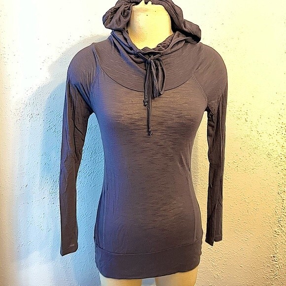 Neon Soul Blue/Grey Hooded Long Sleeve Tee Shirt with Roll Sleeves XS - Picture 1 of 9